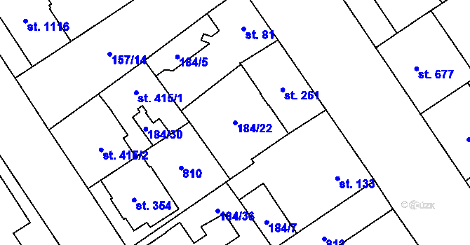 Parcela st. 184/22 v KÚ Mariánské Hory, Katastrální mapa