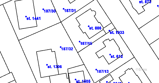 Parcela st. 187/15 v KÚ Mariánské Hory, Katastrální mapa