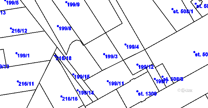 Parcela st. 199/3 v KÚ Mariánské Hory, Katastrální mapa