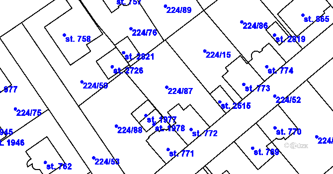 Parcela st. 224/87 v KÚ Mariánské Hory, Katastrální mapa