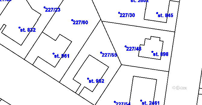 Parcela st. 227/55 v KÚ Mariánské Hory, Katastrální mapa