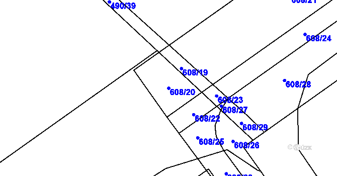 Parcela st. 608/20 v KÚ Mariánské Hory, Katastrální mapa