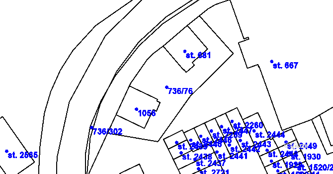 Parcela st. 736/76 v KÚ Mariánské Hory, Katastrální mapa