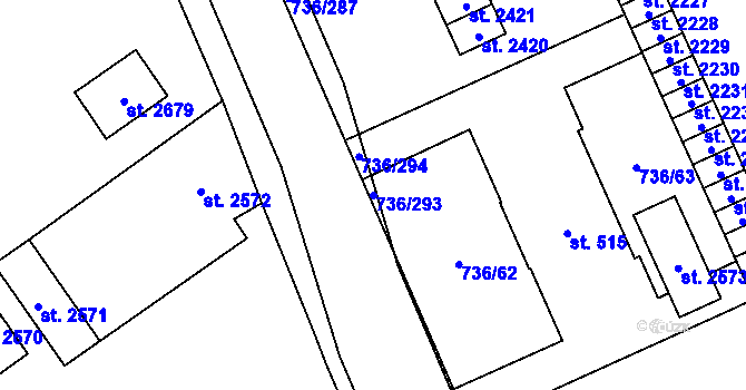 Parcela st. 736/293 v KÚ Mariánské Hory, Katastrální mapa