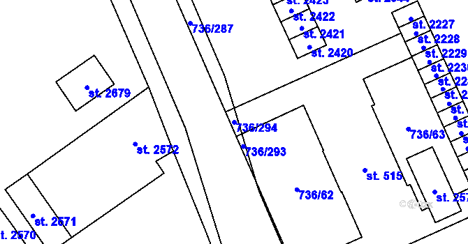 Parcela st. 736/294 v KÚ Mariánské Hory, Katastrální mapa