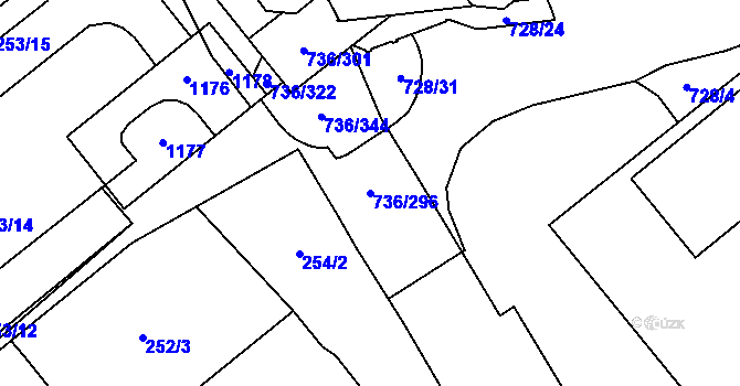 Parcela st. 736/296 v KÚ Mariánské Hory, Katastrální mapa