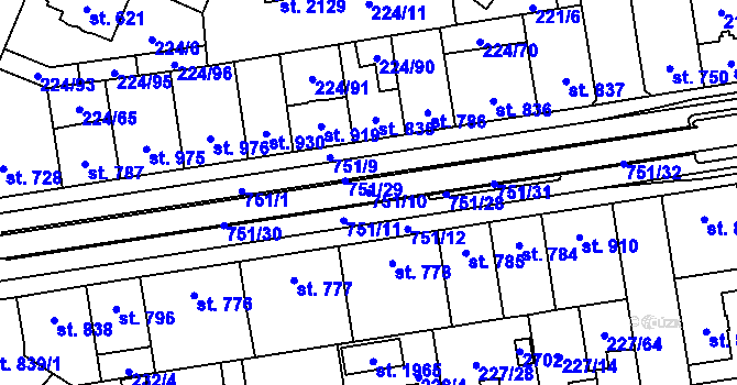 Parcela st. 751/10 v KÚ Mariánské Hory, Katastrální mapa