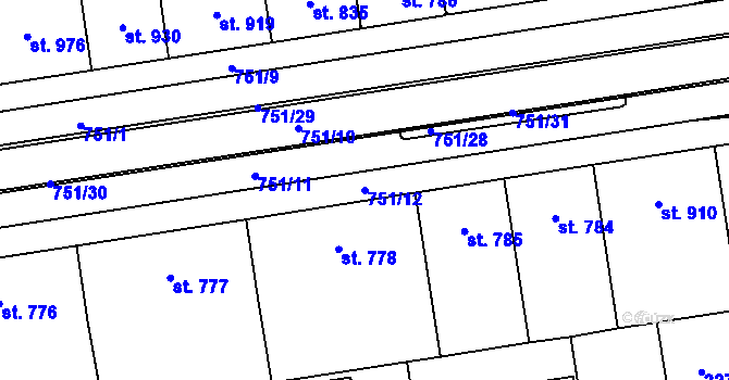 Parcela st. 751/12 v KÚ Mariánské Hory, Katastrální mapa