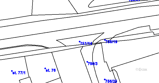 Parcela st. 751/14 v KÚ Mariánské Hory, Katastrální mapa