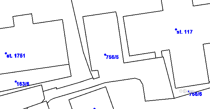 Parcela st. 756/5 v KÚ Mariánské Hory, Katastrální mapa
