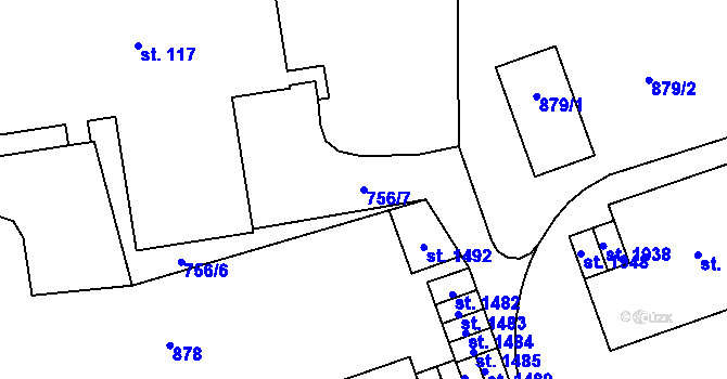 Parcela st. 756/7 v KÚ Mariánské Hory, Katastrální mapa