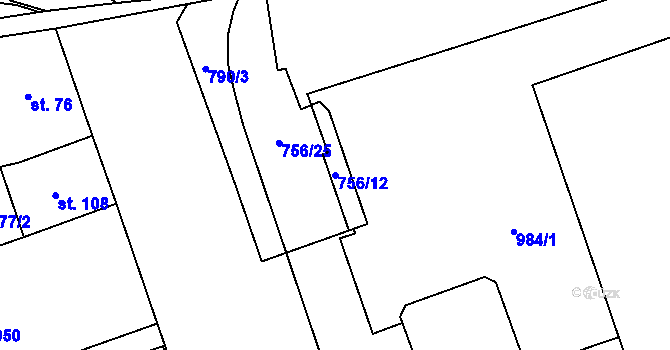 Parcela st. 756/12 v KÚ Mariánské Hory, Katastrální mapa