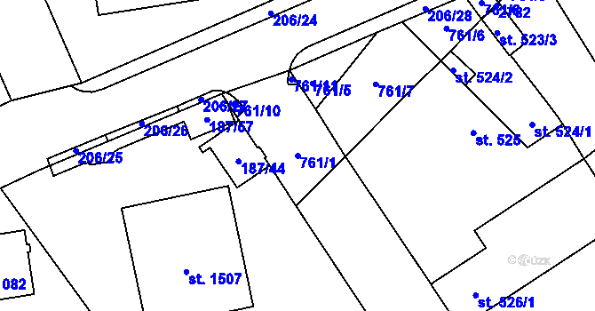 Parcela st. 761/1 v KÚ Mariánské Hory, Katastrální mapa