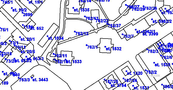 Parcela st. 762/1 v KÚ Mariánské Hory, Katastrální mapa