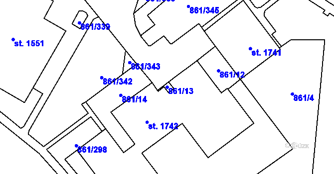 Parcela st. 861/13 v KÚ Mariánské Hory, Katastrální mapa