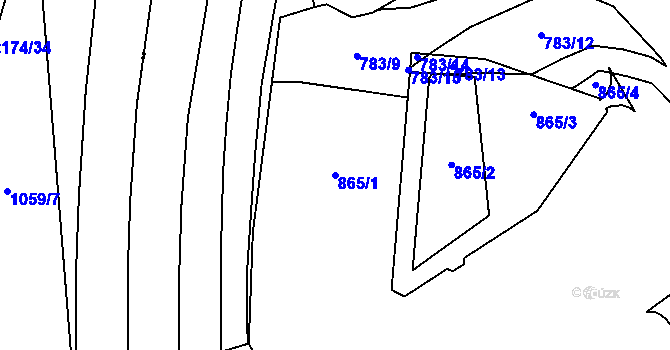 Parcela st. 865/1 v KÚ Mariánské Hory, Katastrální mapa