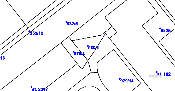 Parcela st. 980/1 v KÚ Mariánské Hory, Katastrální mapa