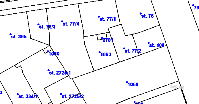 Parcela st. 1063 v KÚ Mariánské Hory, Katastrální mapa