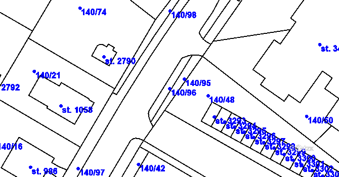 Parcela st. 140/96 v KÚ Mariánské Hory, Katastrální mapa