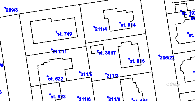Parcela st. 3517 v KÚ Mariánské Hory, Katastrální mapa