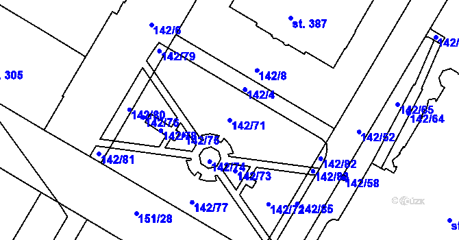 Parcela st. 142/71 v KÚ Mariánské Hory, Katastrální mapa
