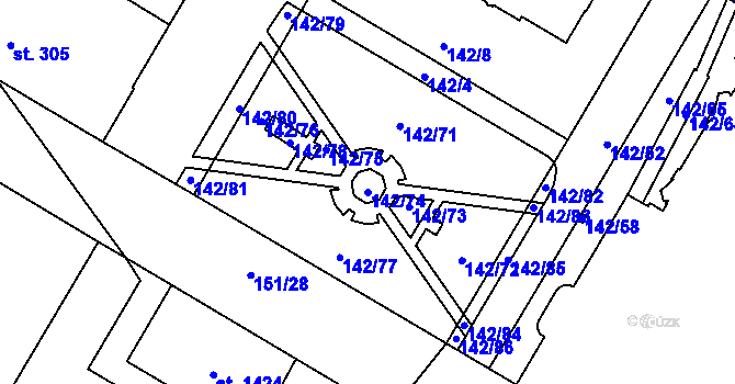 Parcela st. 142/74 v KÚ Mariánské Hory, Katastrální mapa