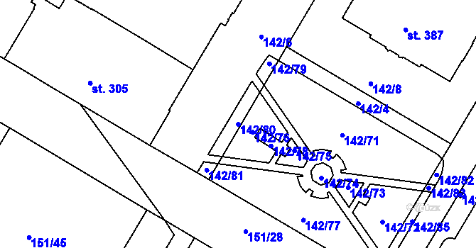 Parcela st. 142/80 v KÚ Mariánské Hory, Katastrální mapa