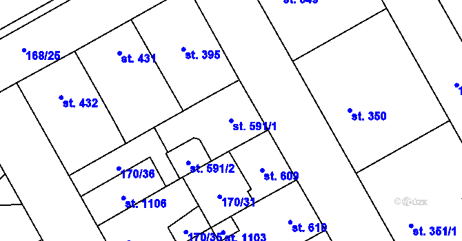 Parcela st. 591/1 v KÚ Mariánské Hory, Katastrální mapa