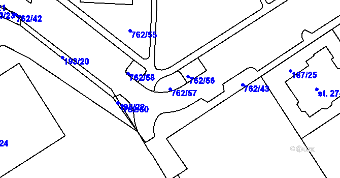Parcela st. 762/57 v KÚ Mariánské Hory, Katastrální mapa