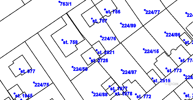 Parcela st. 2821 v KÚ Mariánské Hory, Katastrální mapa