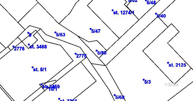 Parcela st. 5/80 v KÚ Mariánské Hory, Katastrální mapa