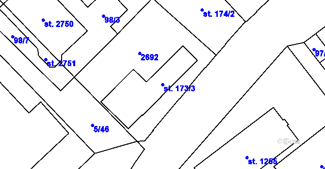 Parcela st. 173/3 v KÚ Mariánské Hory, Katastrální mapa