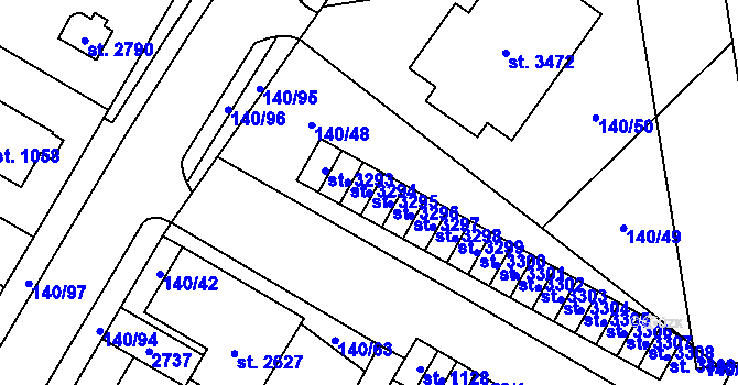 Parcela st. 3295 v KÚ Mariánské Hory, Katastrální mapa