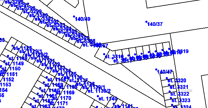 Parcela st. 3310 v KÚ Mariánské Hory, Katastrální mapa