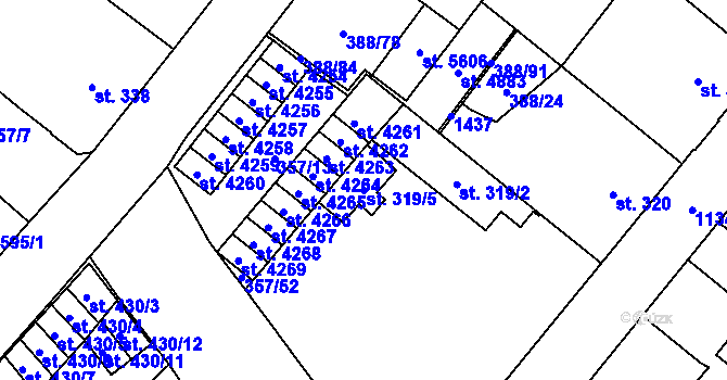 Parcela st. 319/5 v KÚ Zábřeh-Hulváky, Katastrální mapa