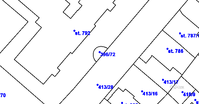 Parcela st. 396/72 v KÚ Zábřeh-Hulváky, Katastrální mapa