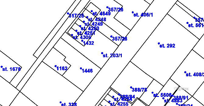 Parcela st. 203/1 v KÚ Zábřeh-Hulváky, Katastrální mapa
