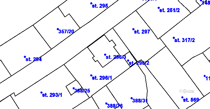 Parcela st. 296/3 v KÚ Zábřeh-Hulváky, Katastrální mapa