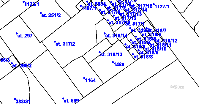 Parcela st. 318/13 v KÚ Zábřeh-Hulváky, Katastrální mapa