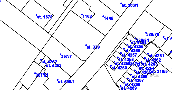 Parcela st. 338 v KÚ Zábřeh-Hulváky, Katastrální mapa