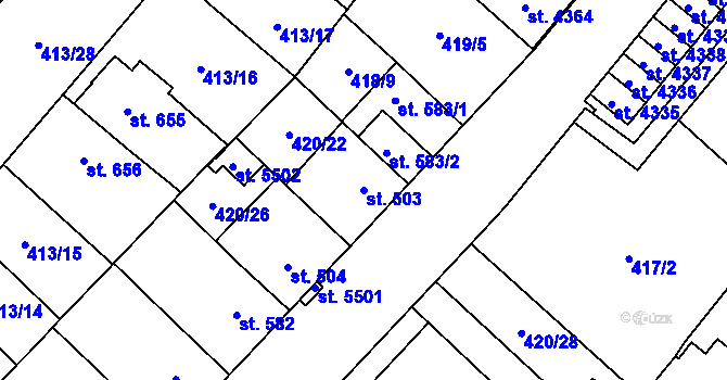 Parcela st. 503 v KÚ Zábřeh-Hulváky, Katastrální mapa