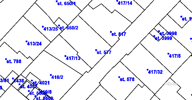 Parcela st. 577 v KÚ Zábřeh-Hulváky, Katastrální mapa