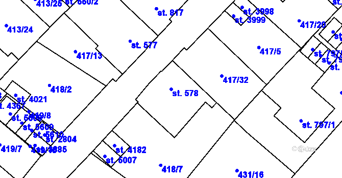 Parcela st. 578 v KÚ Zábřeh-Hulváky, Katastrální mapa