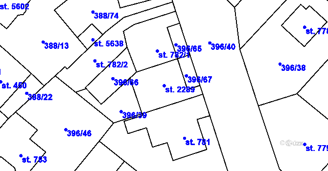 Parcela st. 2289 v KÚ Zábřeh-Hulváky, Katastrální mapa