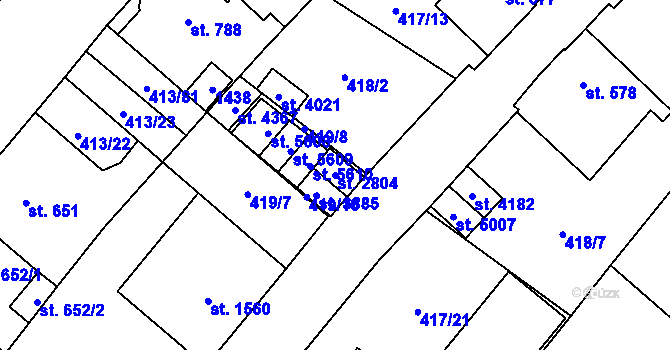 Parcela st. 2804 v KÚ Zábřeh-Hulváky, Katastrální mapa