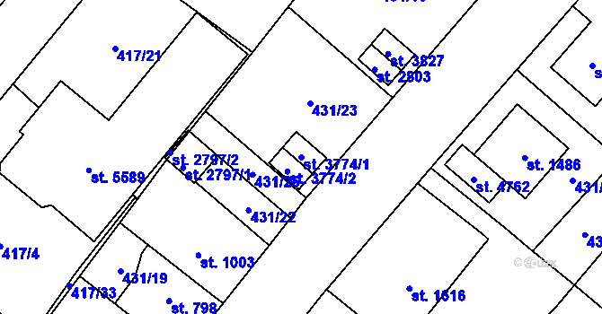 Parcela st. 3774/1 v KÚ Zábřeh-Hulváky, Katastrální mapa