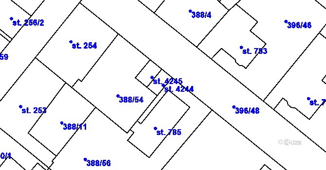 Parcela st. 4244 v KÚ Zábřeh-Hulváky, Katastrální mapa