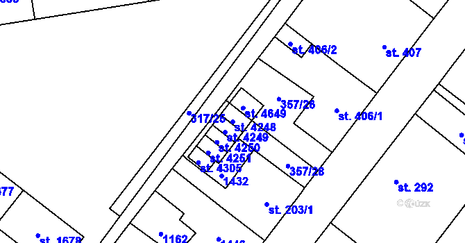 Parcela st. 4248 v KÚ Zábřeh-Hulváky, Katastrální mapa
