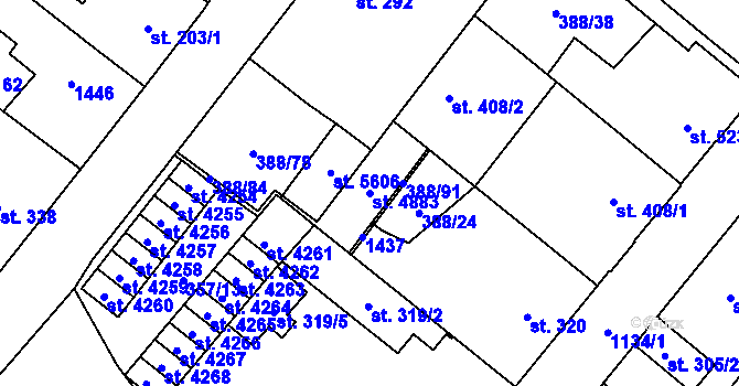 Parcela st. 4883 v KÚ Zábřeh-Hulváky, Katastrální mapa