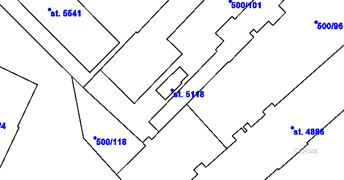 Parcela st. 5118 v KÚ Zábřeh-Hulváky, Katastrální mapa